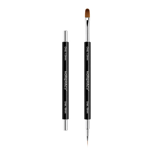 Nailspiracy dual-ended gel and nail art brush with oval 11.5 mm and liner 10 mm tips