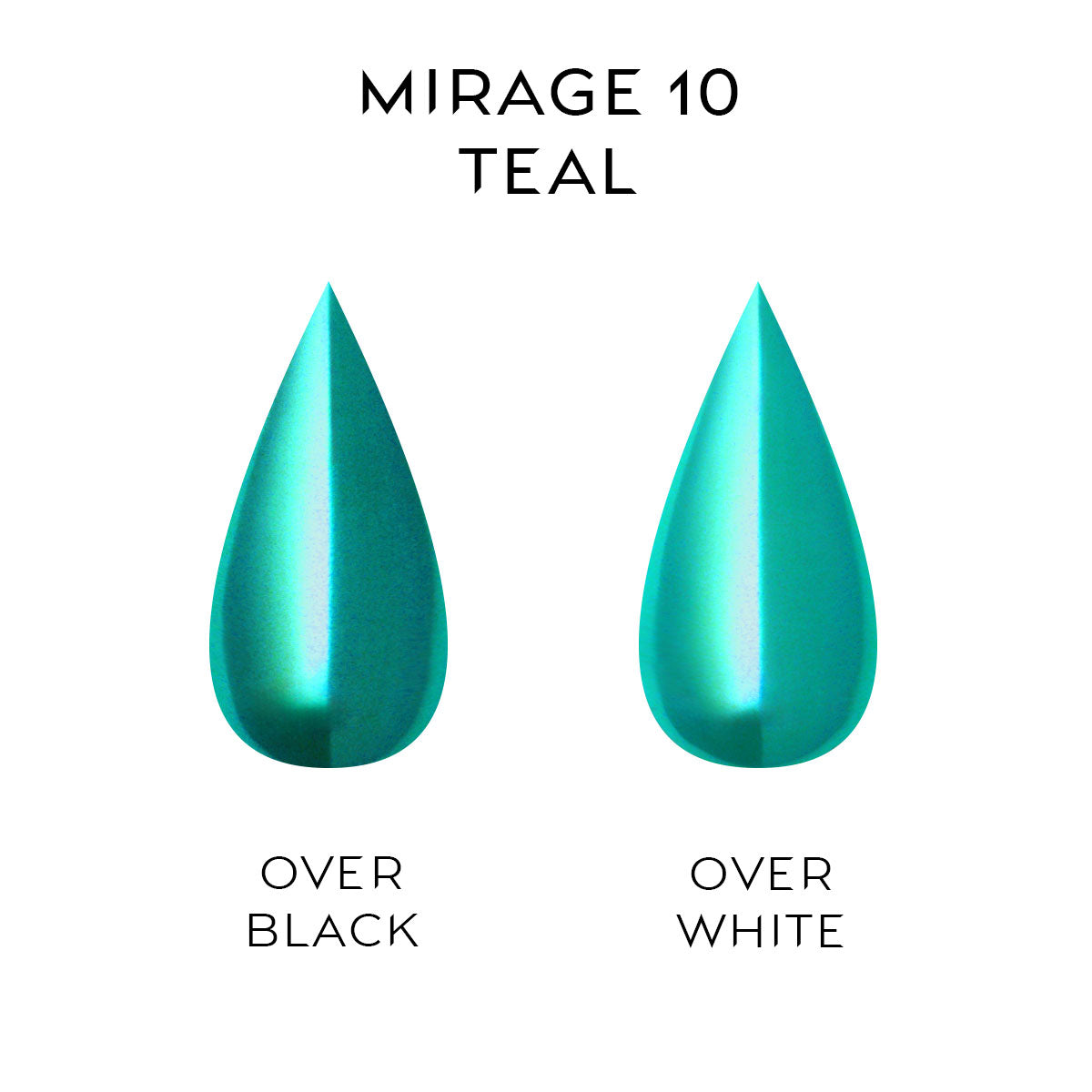 Teal manicure created with Nailspiracy MIRAGE metallic chrome nail powder