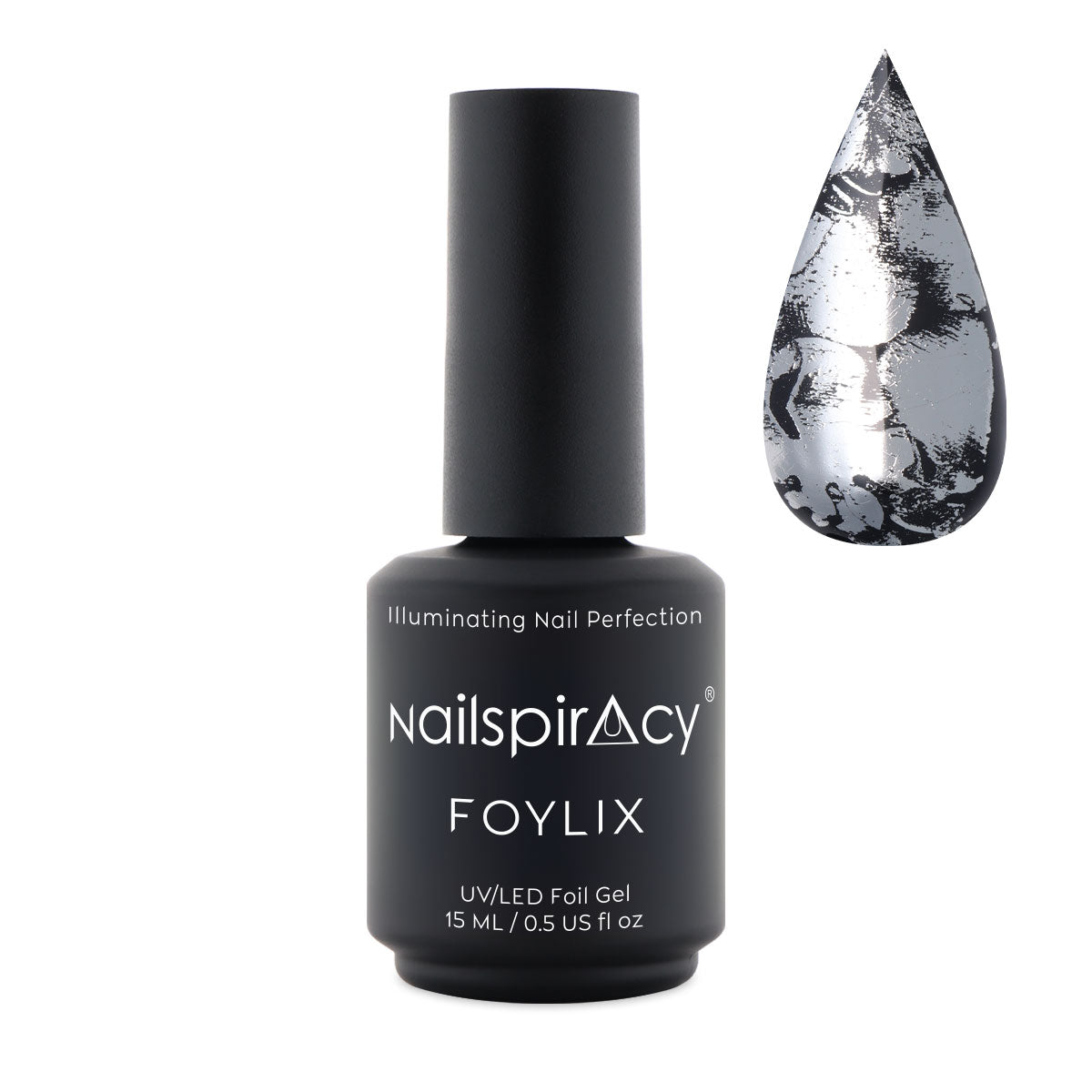 Nailspiracy Foylix nail gel bottle with a droplet graphic on a white background