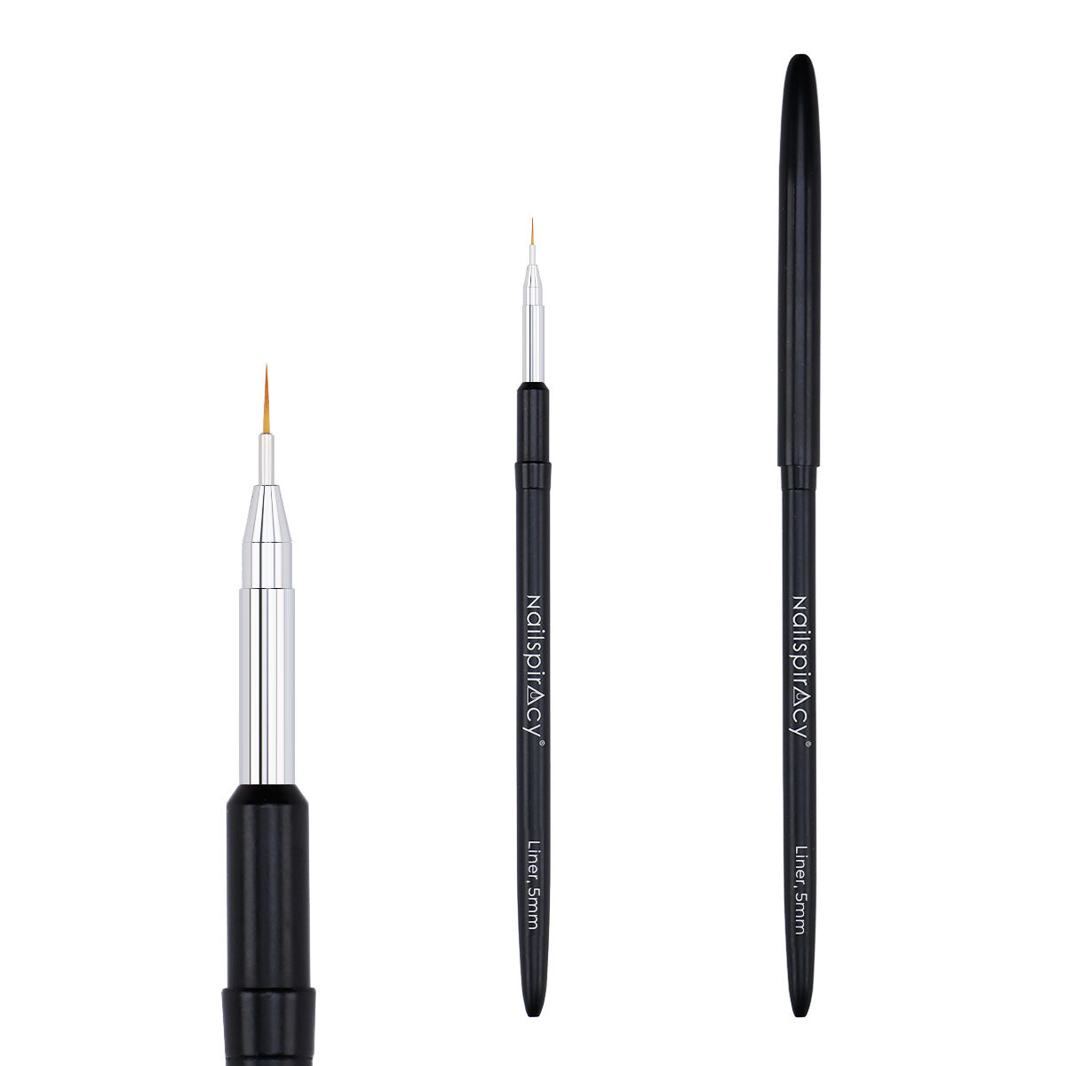 Three nail brushes with Nailspiracy branding on a white background