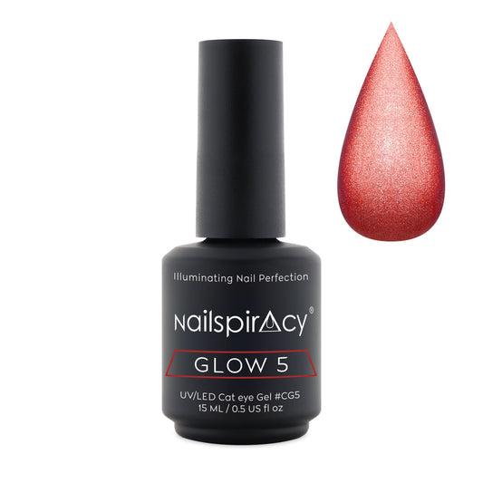 Nailspiracy nail gel polish bottle with a droplet of glow 1 cat eye gel on a white background