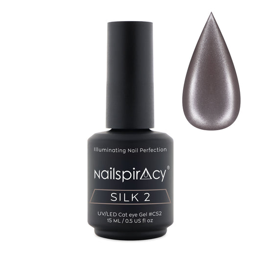 Nailspiracy Silk 2 nail gel polish bottle with a droplet of gel on a white background