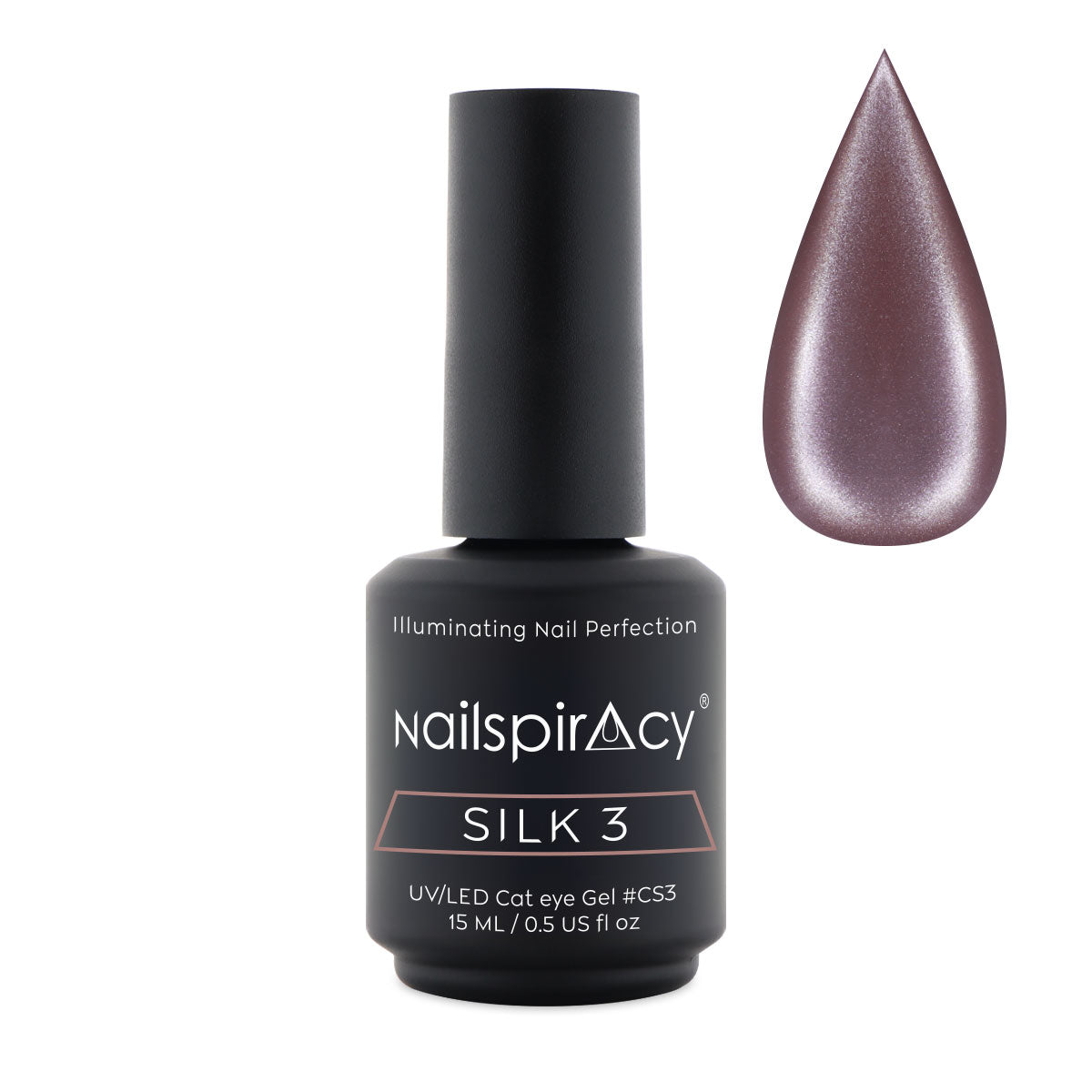Nailspiracy Silk 3 nail gel polish bottle with a droplet of gel on a white background