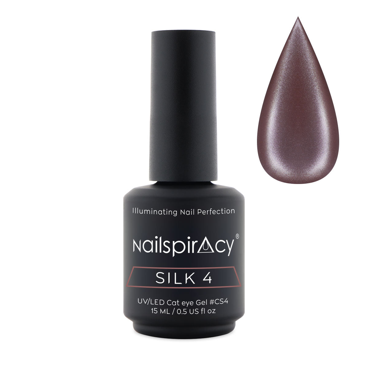 Nailspiracy Silk 4 nail gel polish bottle with a droplet of gel on a white background