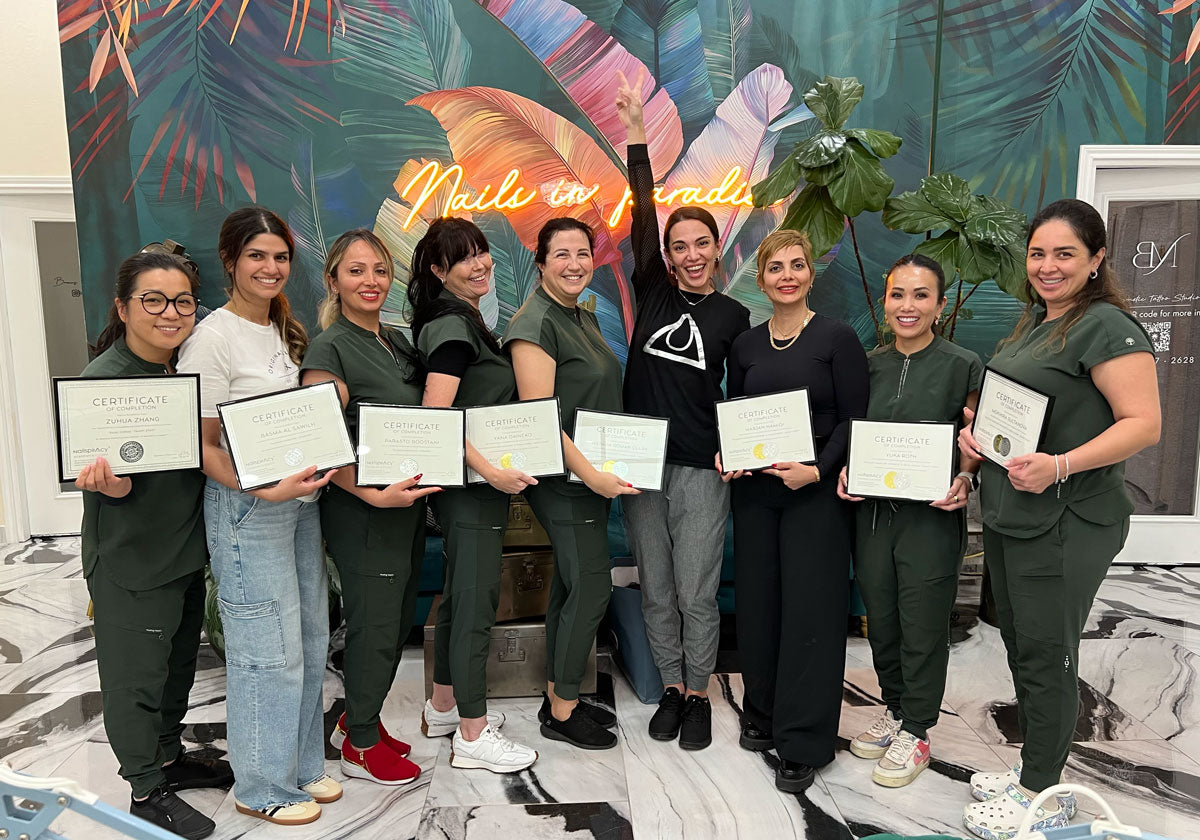 Siranush Ambartsumian leading group nail training at a studio in the United States